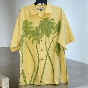 Tommy Bahama Men’s M 100% Silk Yellow Palm Tree Camp Shirt